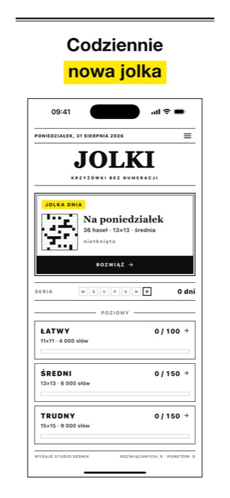 Strona tytułowa: jolka dnia, seria i spis poziomów